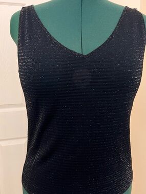 Ellen Tracy Black Metallic V-Neck Tank